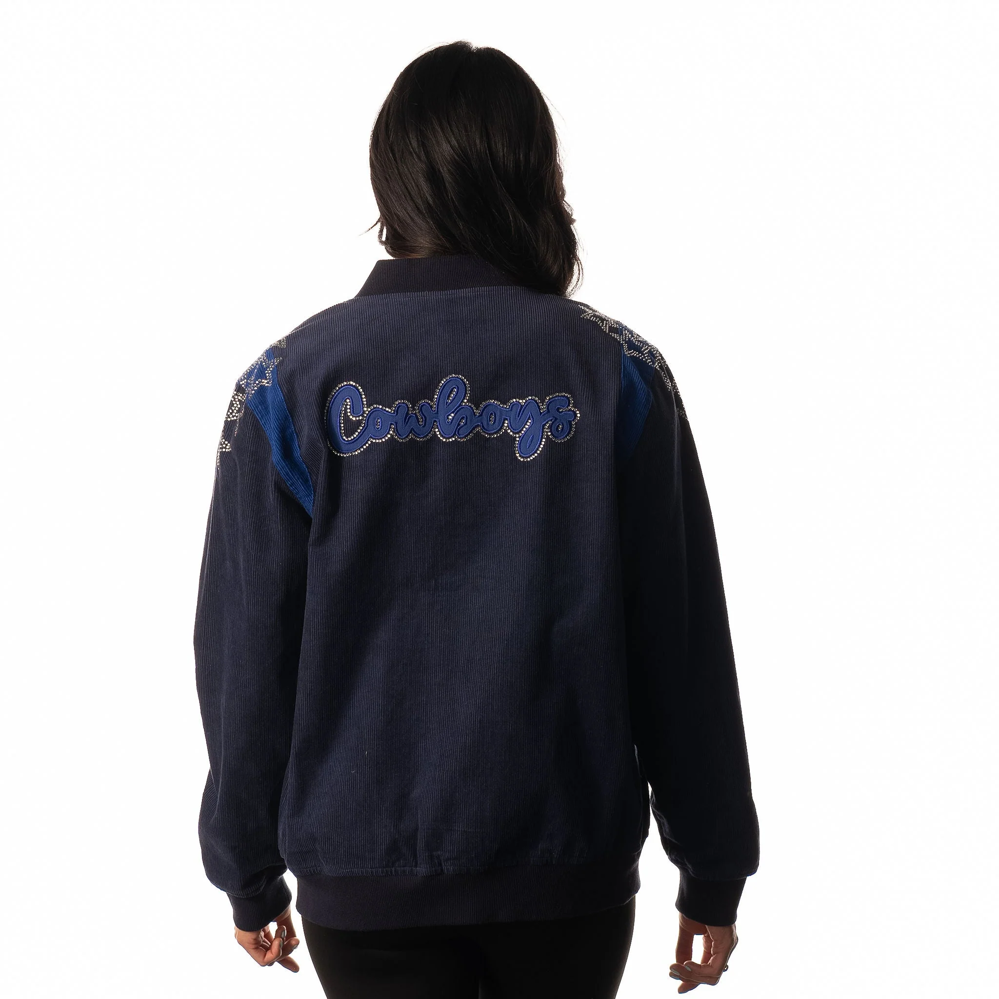 Dallas Cowboys Women Cord Star Sleeve Bomber - Blue - Image 3