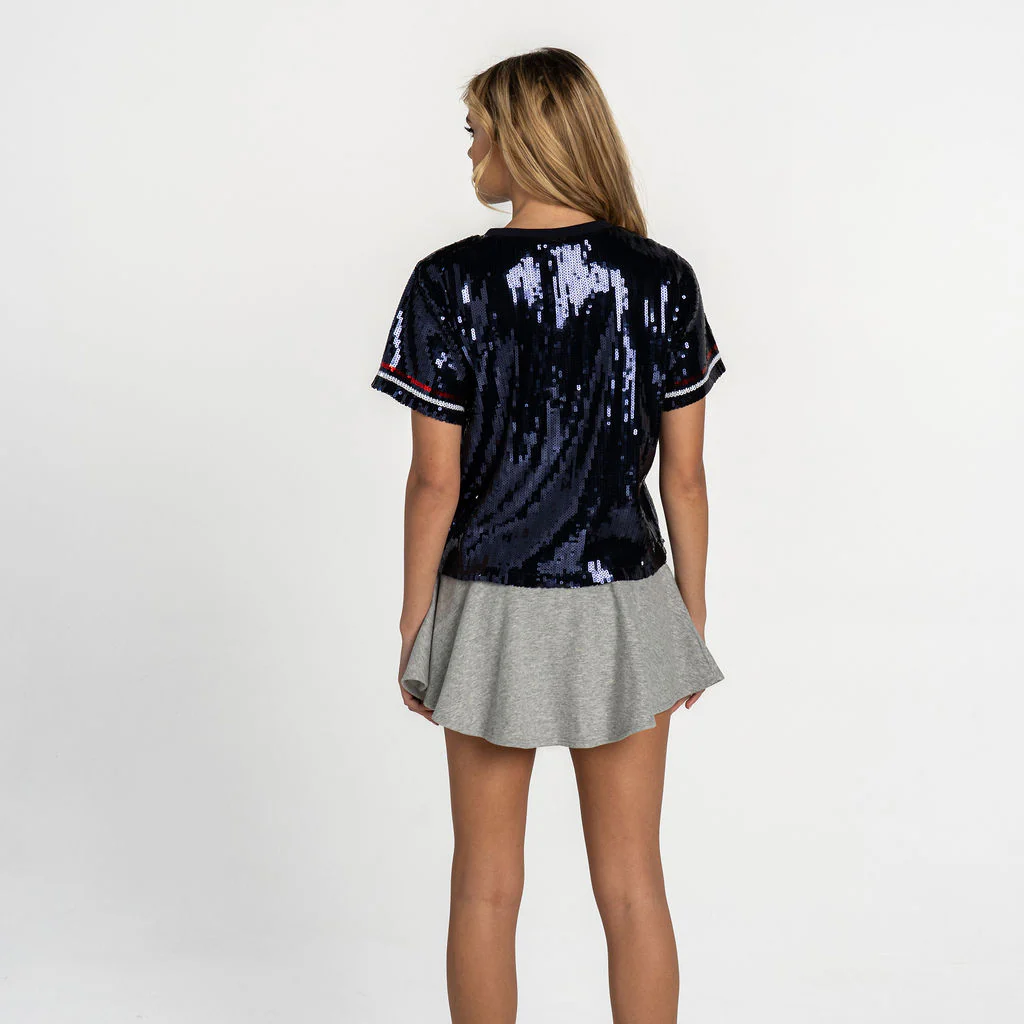 Atlanta Braves Women’s Sequin Cropped Tee - Navy - Image 3