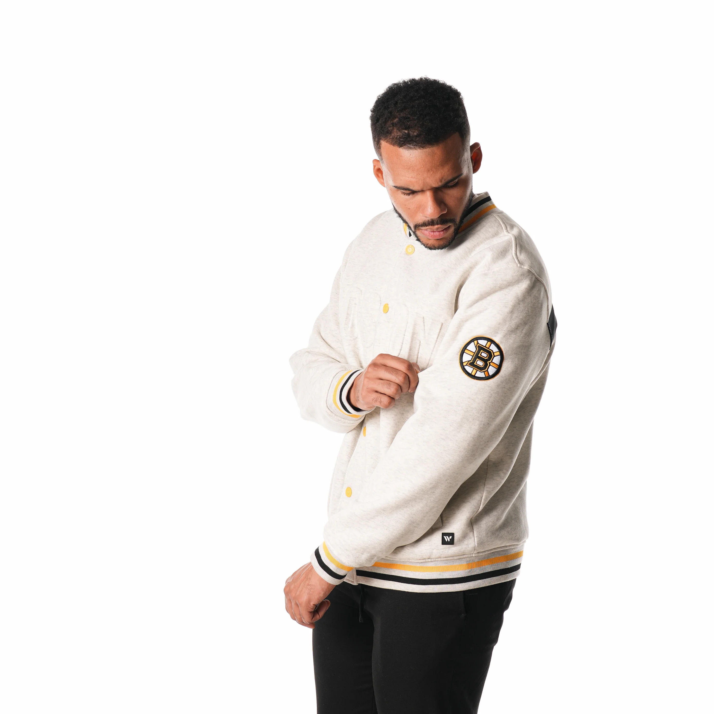 Boston Bruins Embossed Fleece Bomber - Oatmeal - Image 3