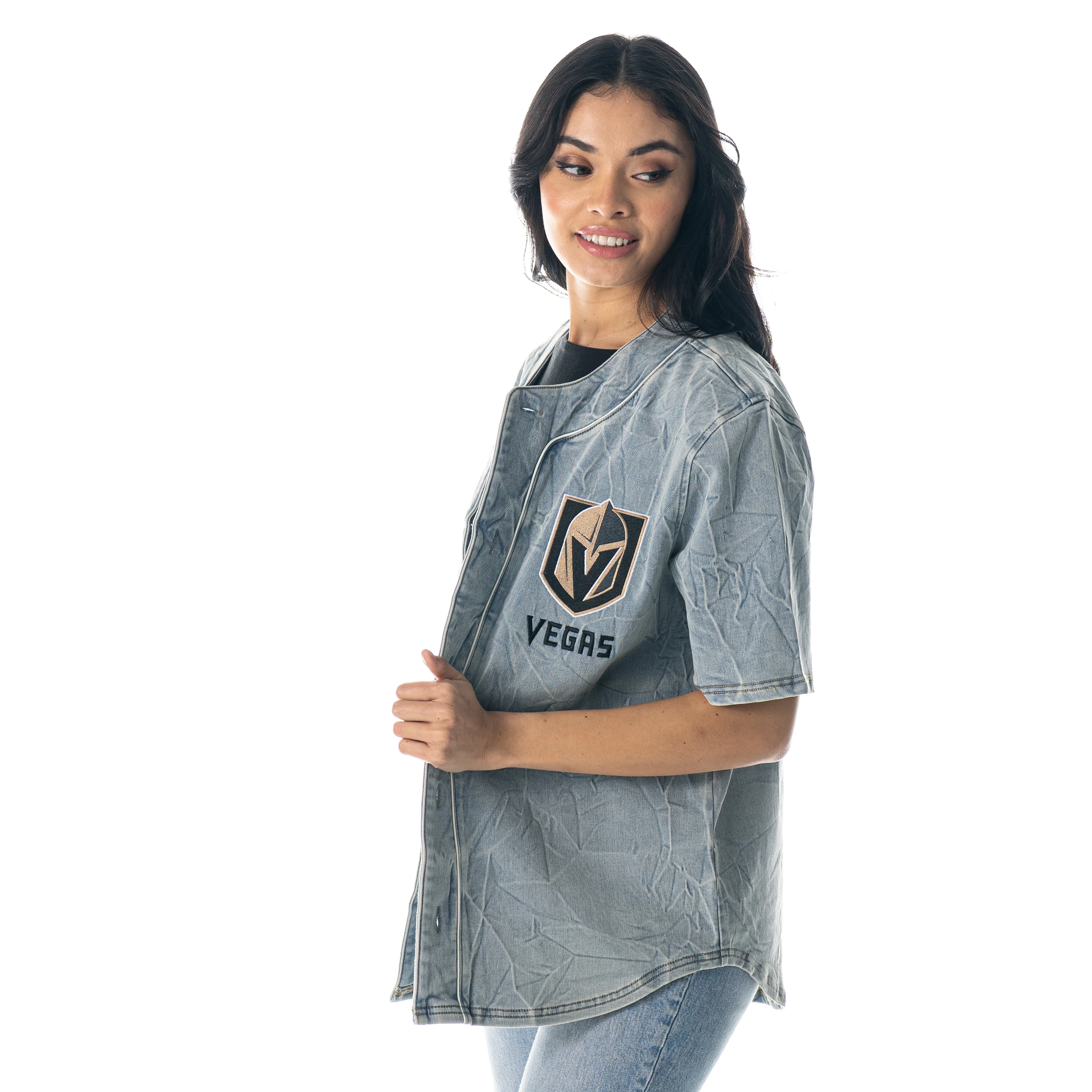 Vegas Golden Knights Blue Denim Button Up Shirt - Image 3