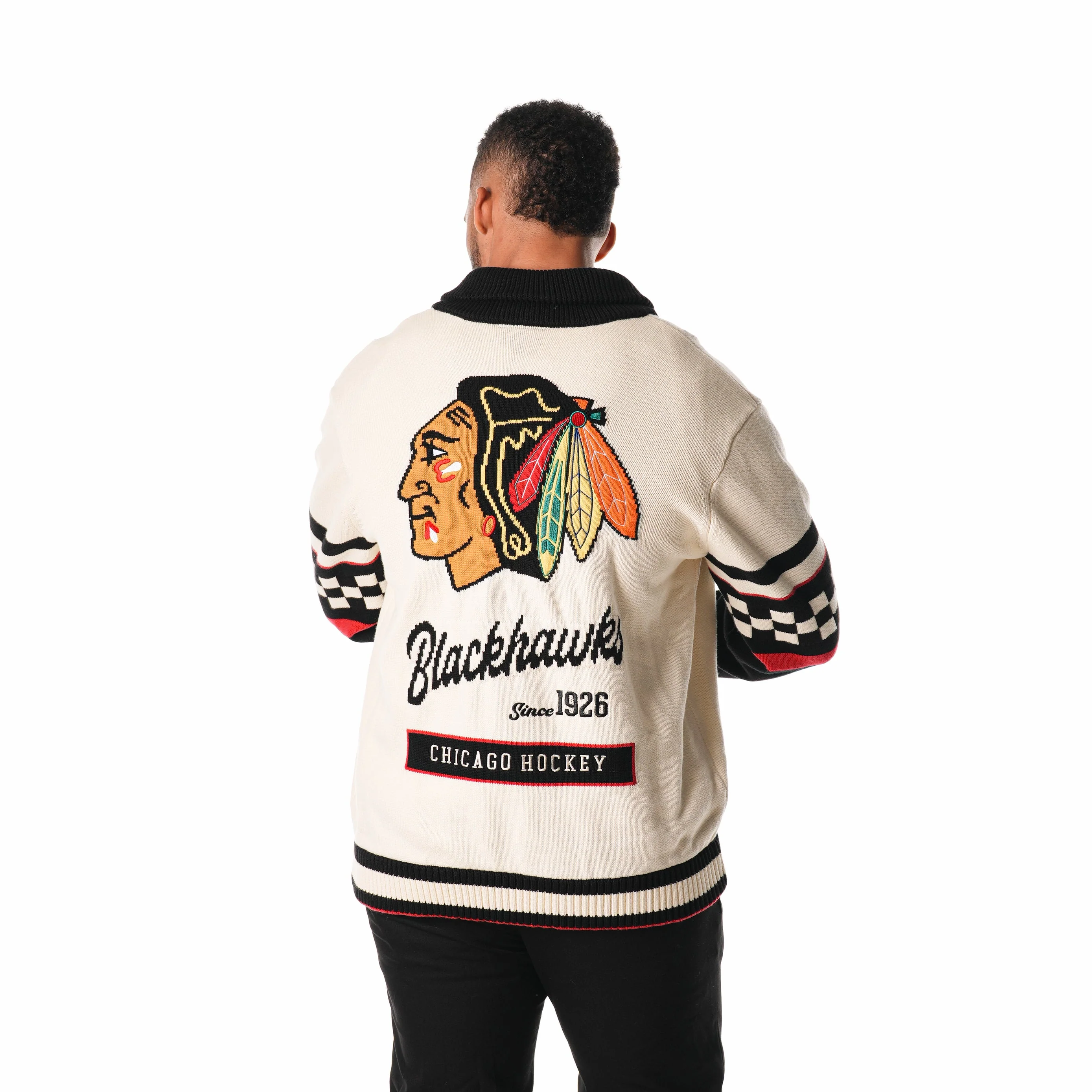Chicago Blackhawks Jacquard Button Up Sweater - Cream - Image 4