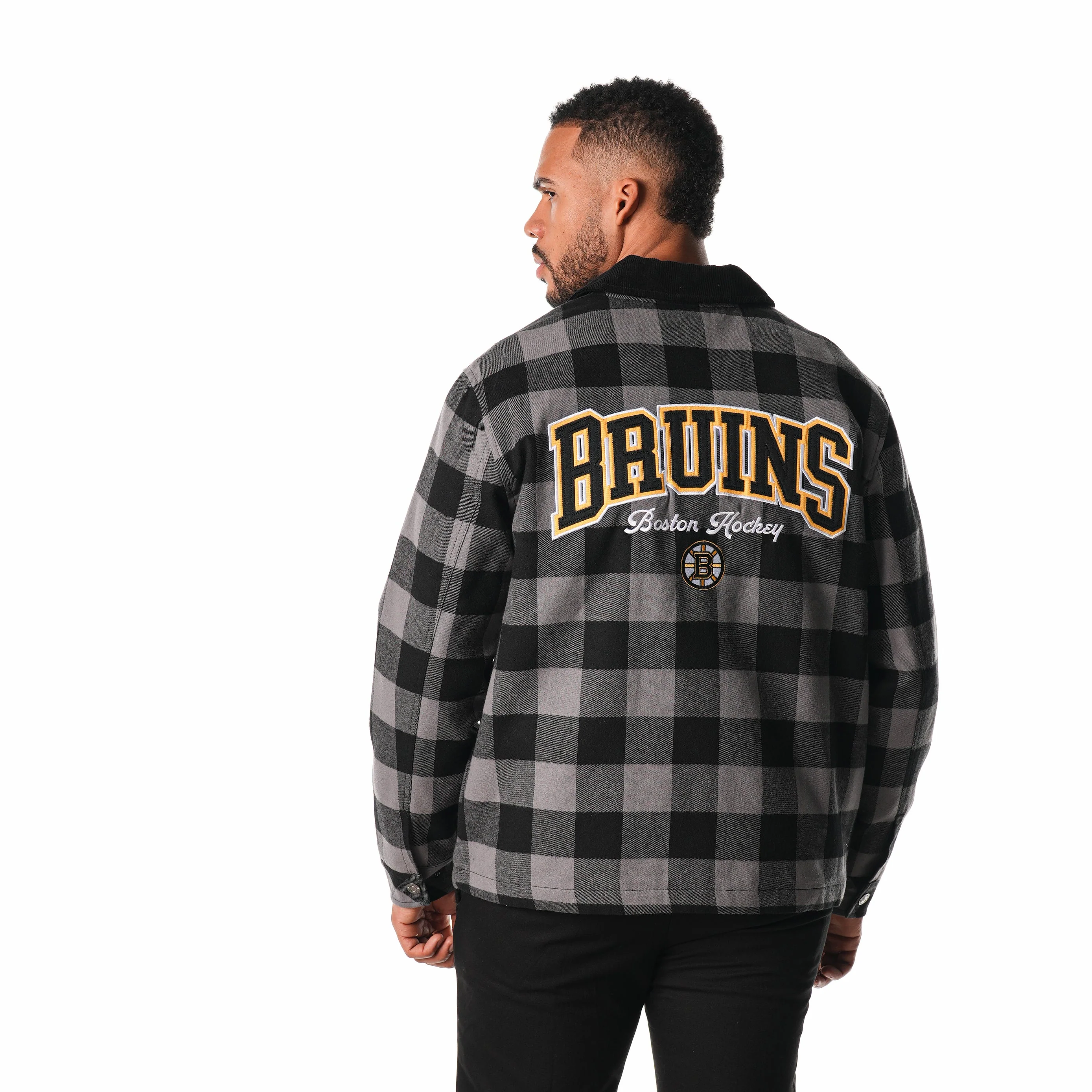 Boston Bruins Flannel Zip Front Jacket - Black - Image 3