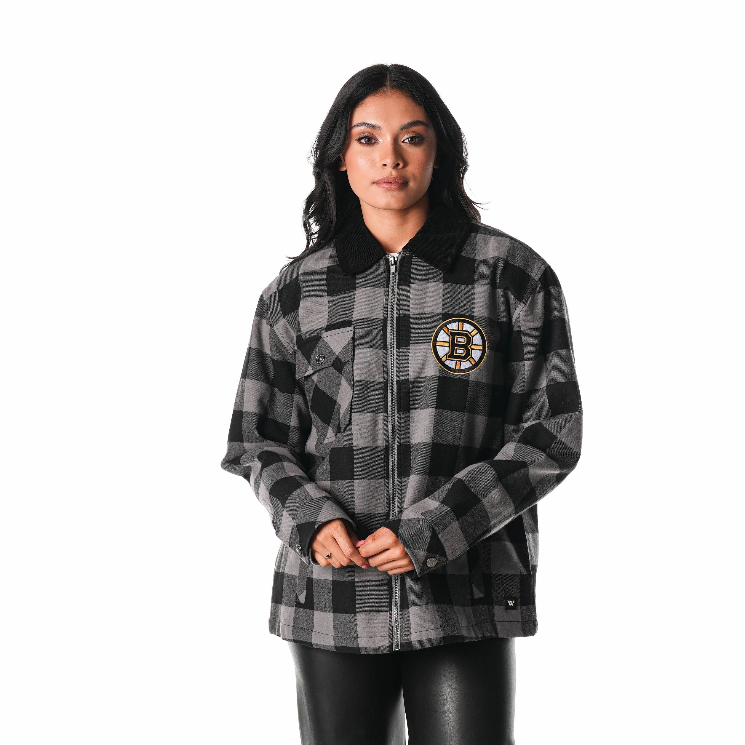 Boston Bruins Flannel Zip Front Jacket - Black - Image 4