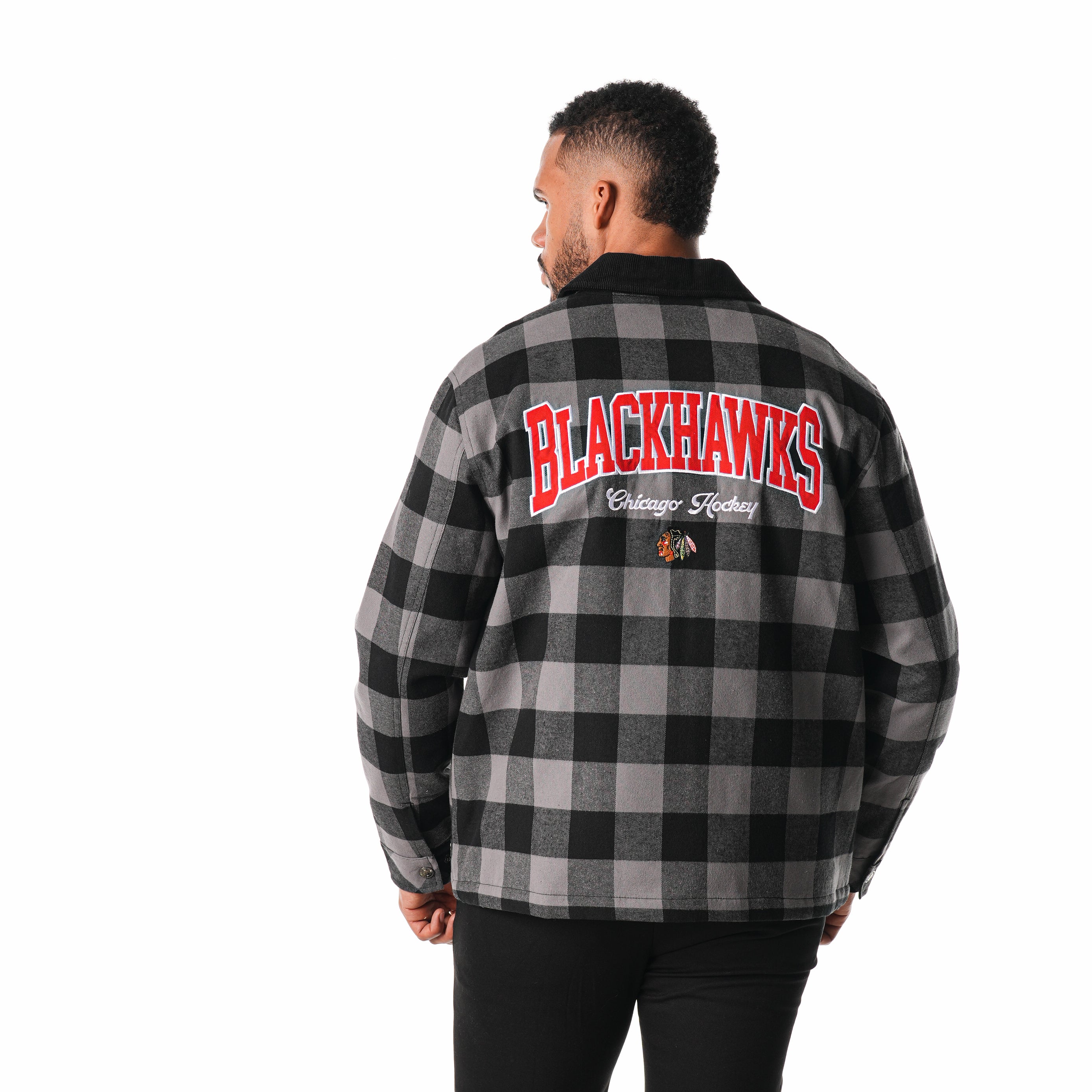 Chicago Blackhawks Flannel Zip Front Jacket - Black - Image 3