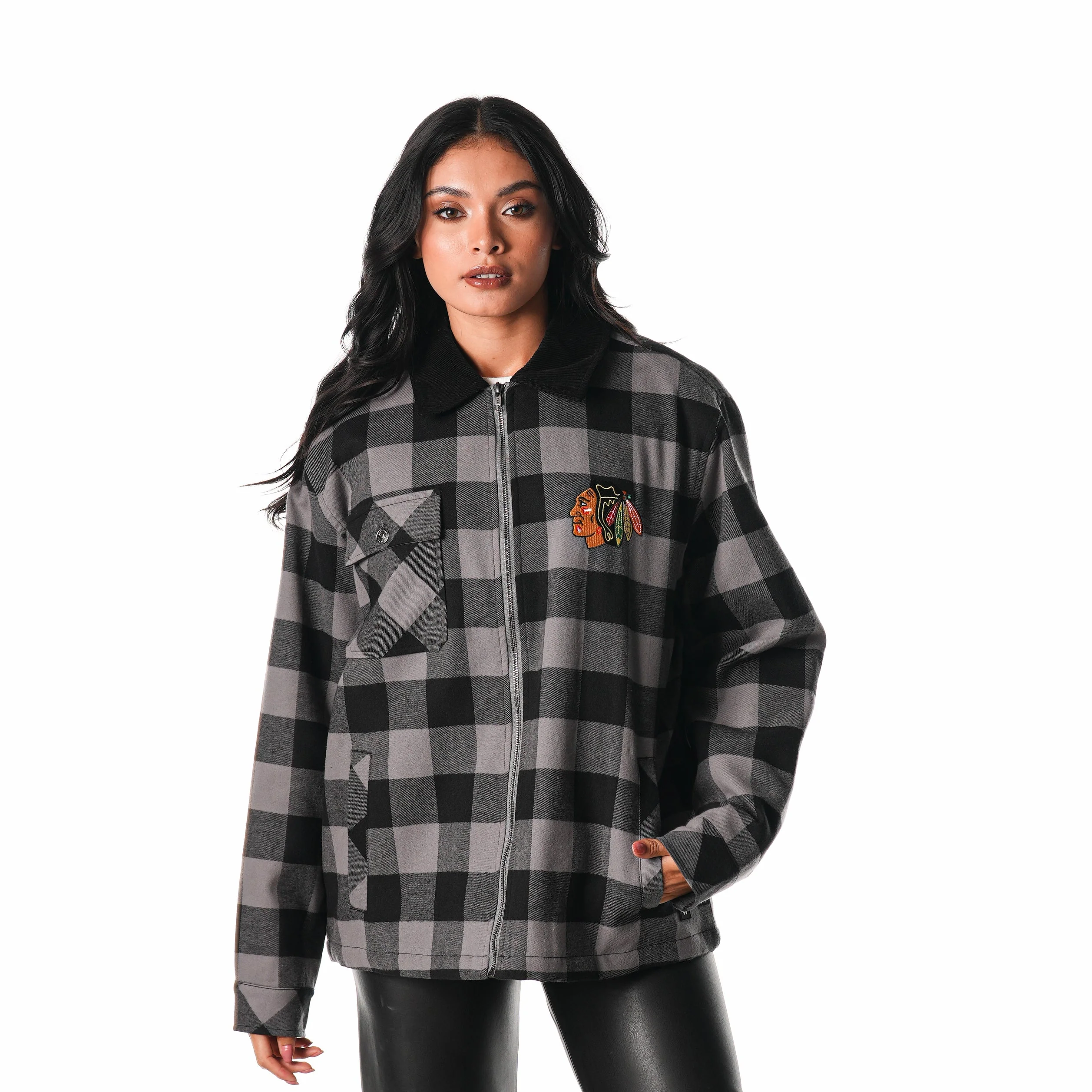 Chicago Blackhawks Flannel Zip Front Jacket - Black - Image 4