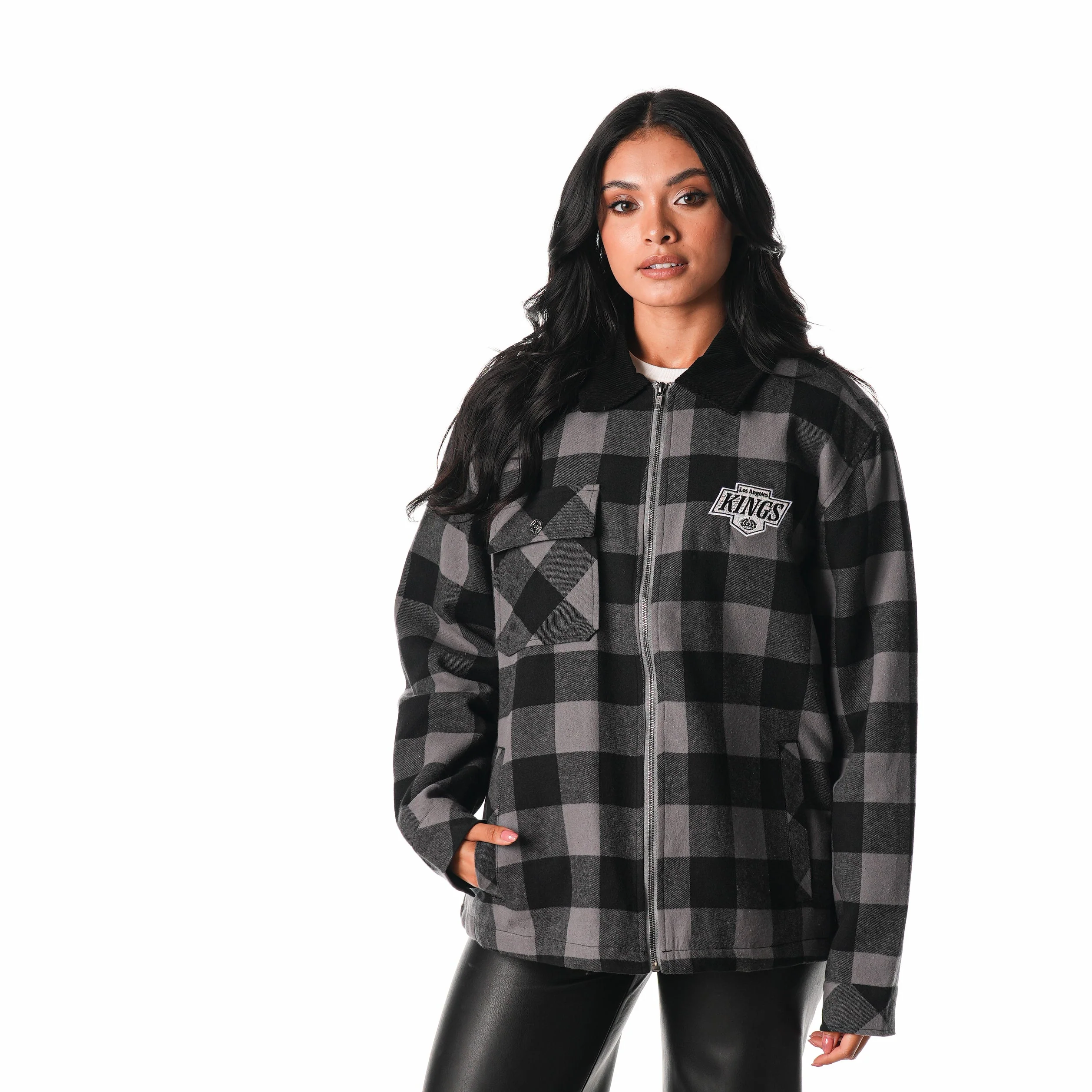 Los Angeles Kings Flannel Zip Front Jacket - Black - Image 3