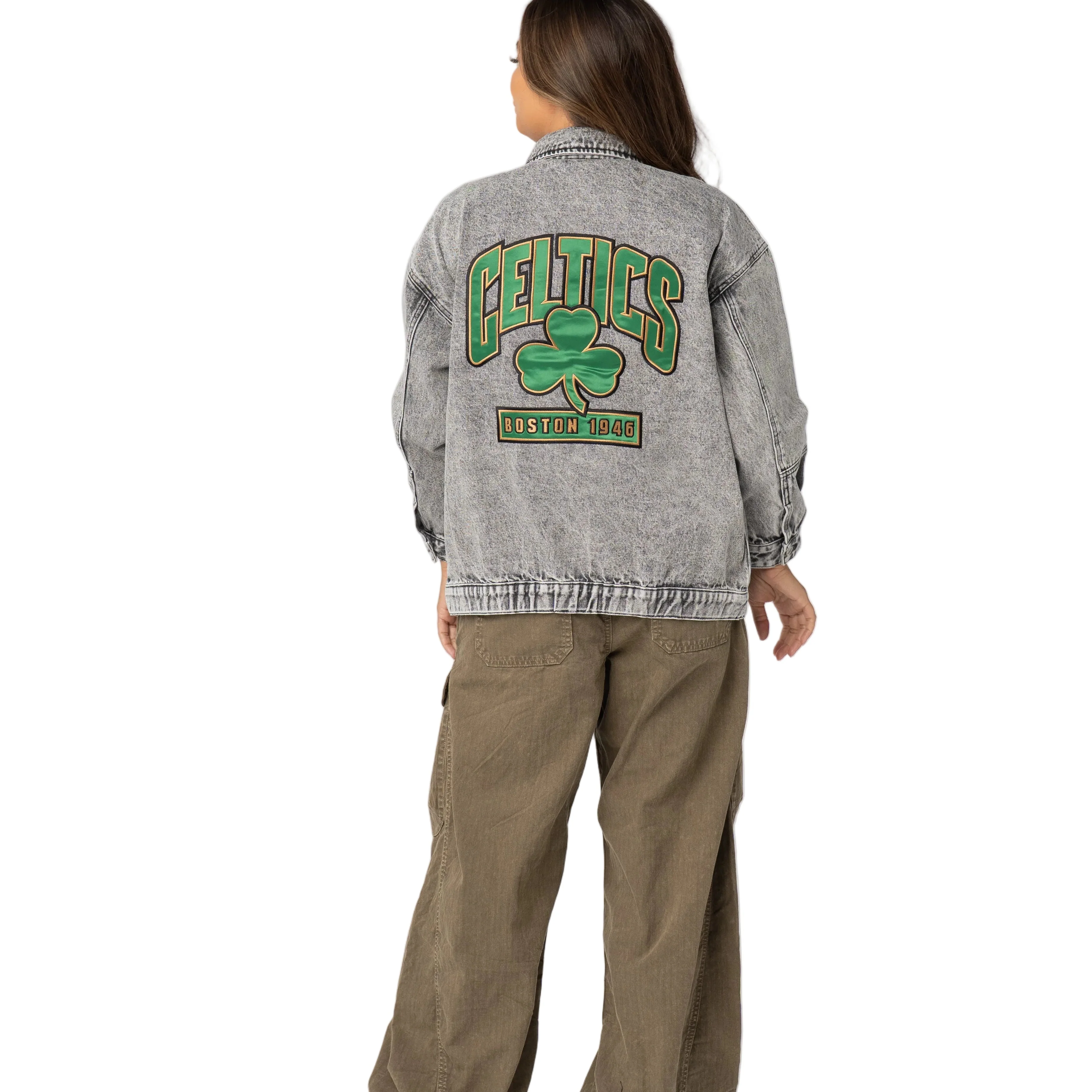 Boston Celtics Women’s Oversized Denim Jacket – Grey Denim - Image 3